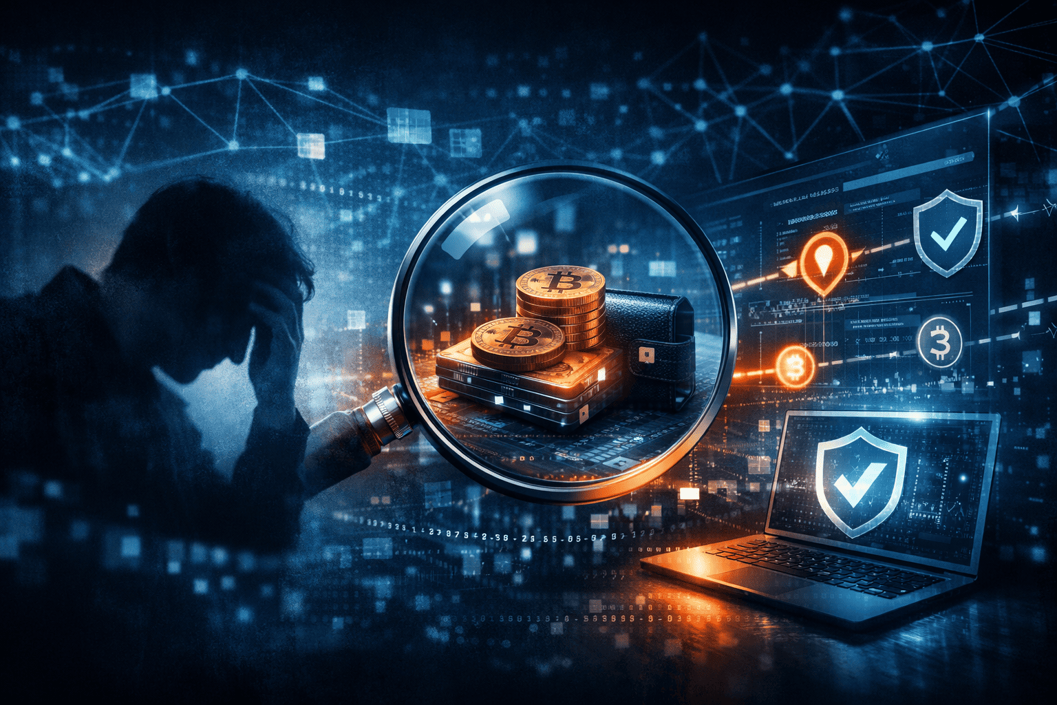 Analyse de fraude crypto et traçabilité des transactions blockchain pour accompagner les victimes d’arnaques numériques.